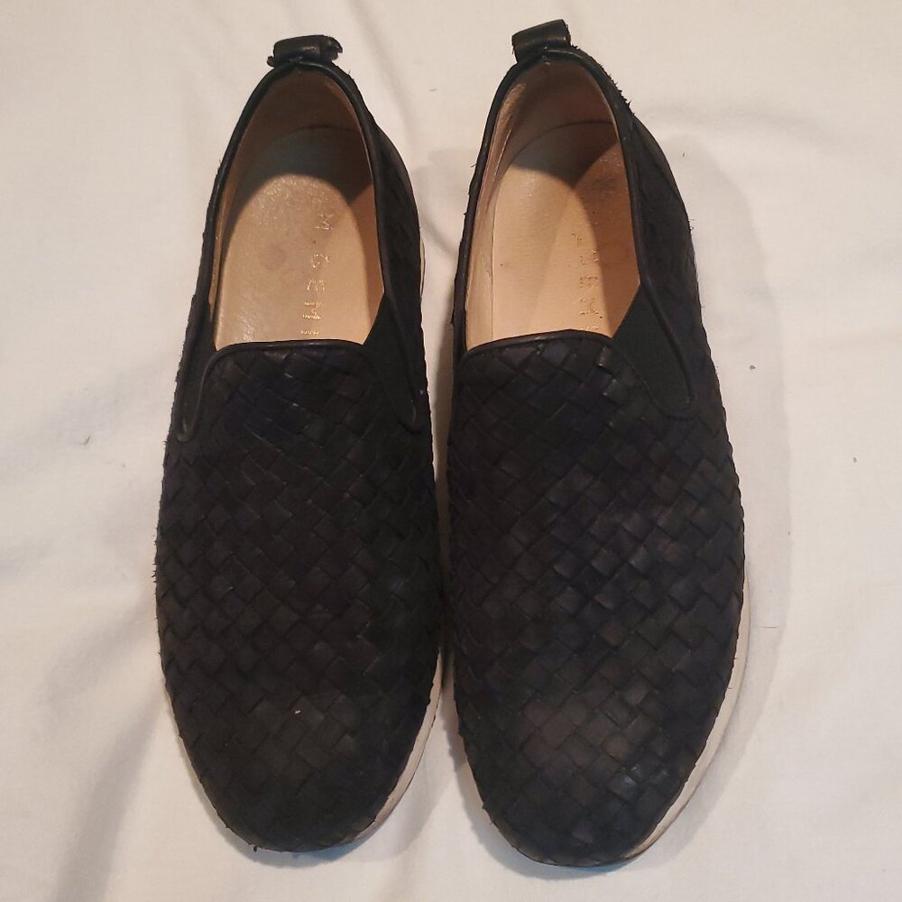 M.GEMI BLACK LEATHER WOVEN SLIP ON SNEAKERS SIZE 37.5